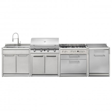 Steel Cucine Swing 9SK9BQCTRB34063SS Σύνθεση Κουζίνας Εξωτερικού Χώρου με Ψυγείο, BBQ και Πλατό 6 Εστιών